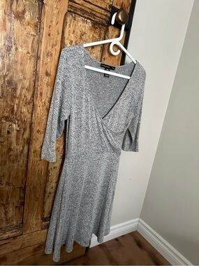 Express Gray Wrap-Effect Midi Dress
